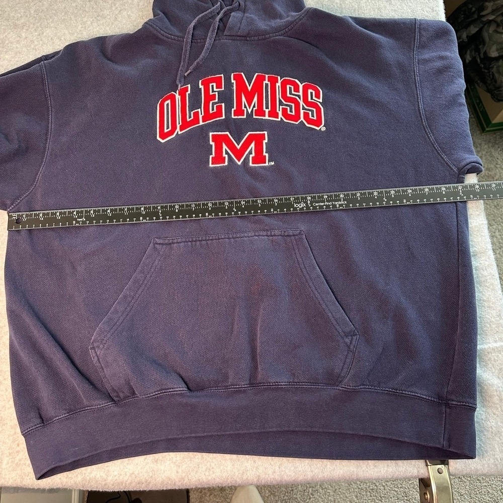 Genuine Stuff Ole Miss Rebels Mens Large Navy Blue Embroidered Hoodie Sweatshirt - Picture 6 of 8